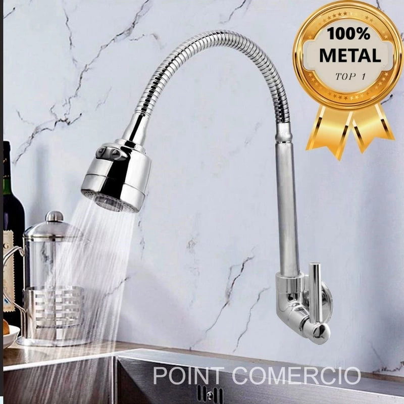 Torneira para Pia de Cozinha Gourmet Flexível 2 Jatos - Parede ou Bancada 100% Metal Inox