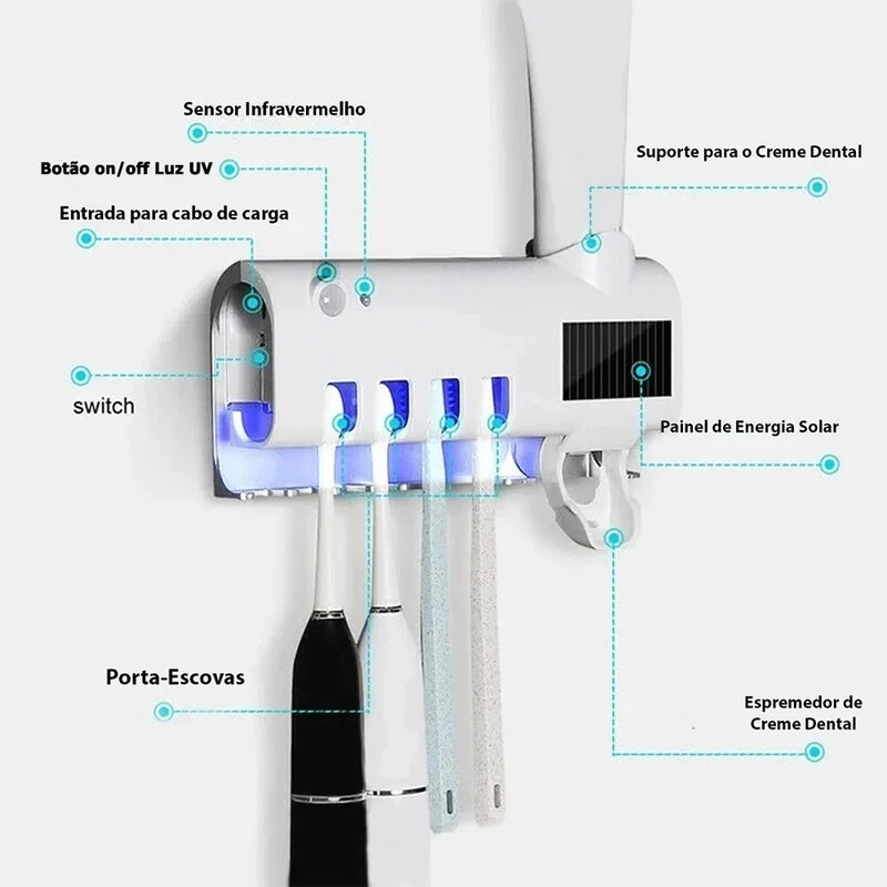 Aplicador Pasta de Dente Suporte Dispenser Escova Automático Com Esterilizador